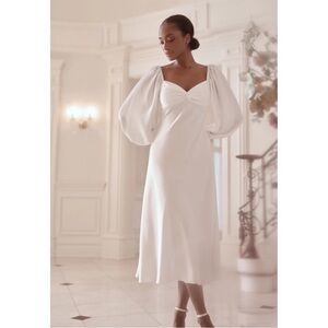 Sachin and Babi Baloon Sleeve Melody Midi Dress Satin Off White